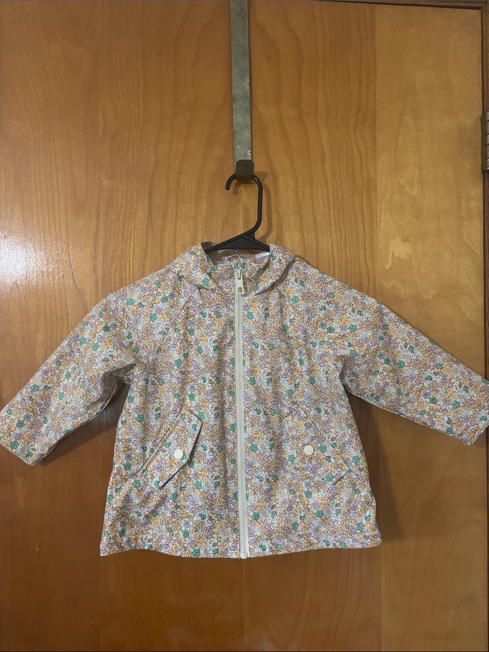 Zara Kids Floral Hooded Raincoat - Pastel Pink, Yellow & Green